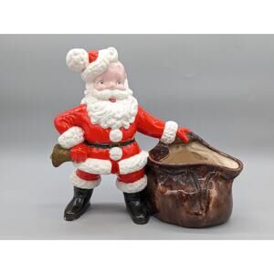 Vintage MCM Ceramic Atlantic Mold Santa Claus Bell Toy Sack Planter Vase Decor